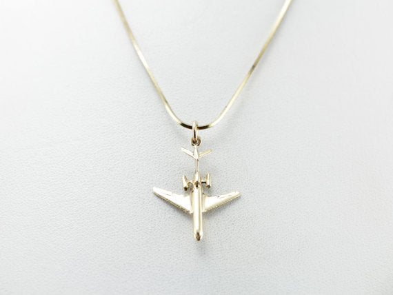 Fly the Friendly Skies! Vintage Airplane Charm or Pendant in Yellow Gold
