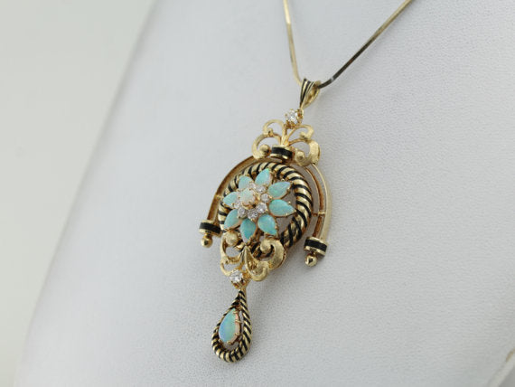 Superb Victorian Revival Opal and Diamond Pin or Pendant