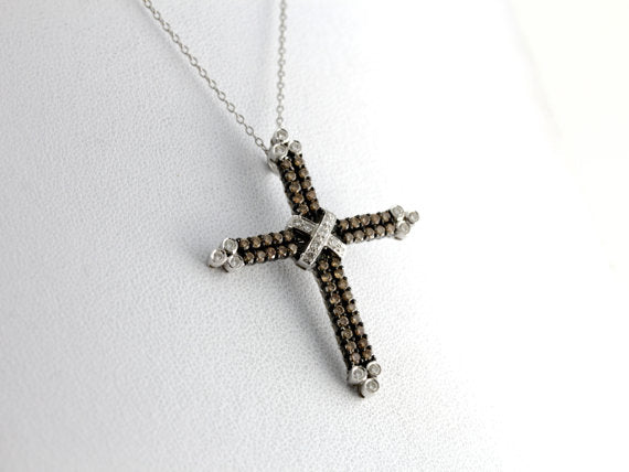 Stunning Champagne Diamond Contemporary Cross Pendant
