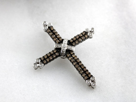 Stunning Champagne Diamond Contemporary Cross Pendant