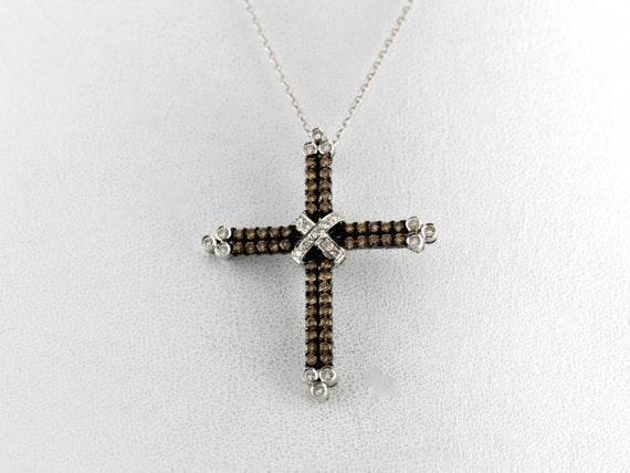 Stunning Champagne Diamond Contemporary Cross Pendant