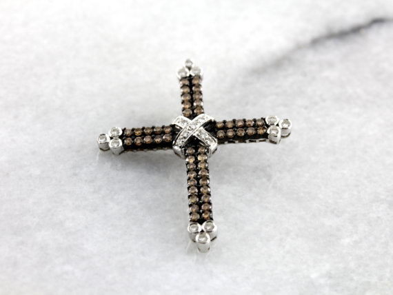 Stunning Champagne Diamond Contemporary Cross Pendant