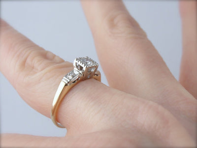Sparkling Vintage Diamond Engagement Ring, Mid century Illusion Style