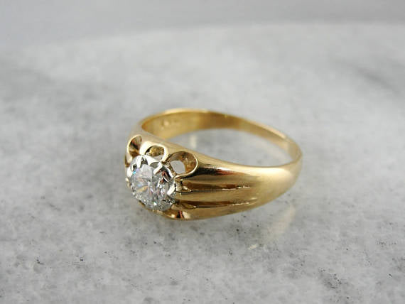 Vintage Diamond Belcher Solitaire Engagement Ring