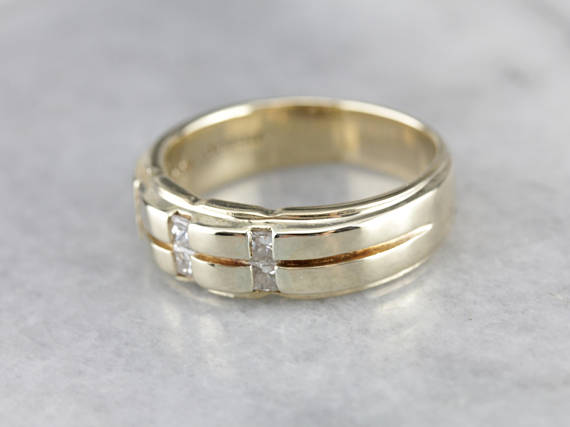 Men's Heavy Diamond Polished Gold Band