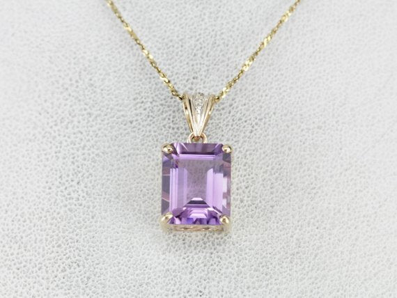 Amethyst And Diamond Drop Rectangular Cut Pendant