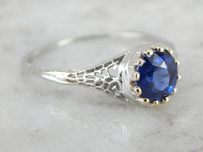 Gorgeous Sapphire, Art Deco Filigree Engagement Ring