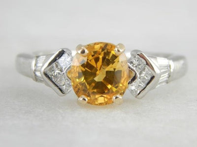Golden Sapphire and Platinum Ladies Luxury Ring with Diamond Highlights