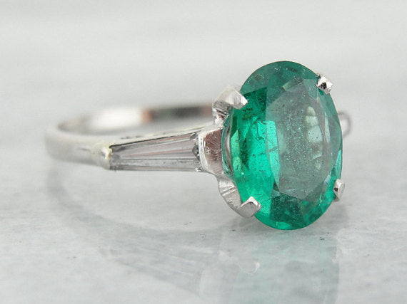 Emerald and Diamond Platinum Ring