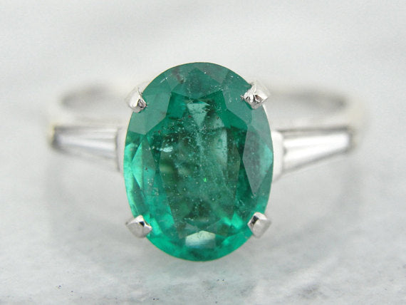 Emerald and Diamond Platinum Ring
