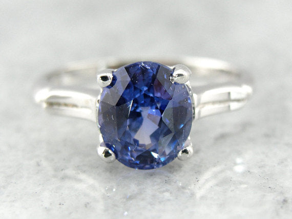 Benchmark Quality Ceylon Sapphire, Vintage White Gold Engagement Ring