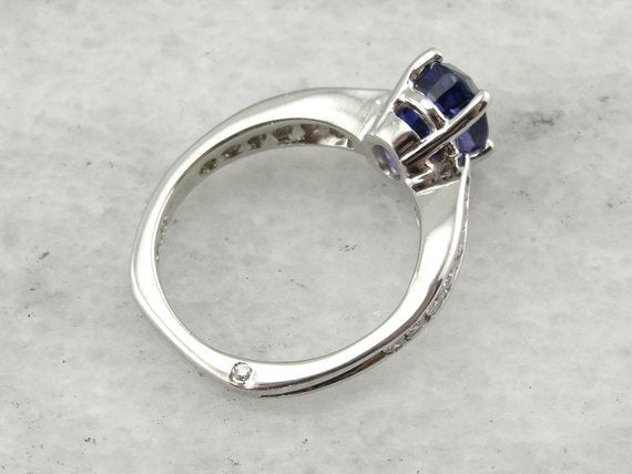 Exceptional Quality: Ceylon Sapphire and Diamond Platinum Modern Engagement Ring