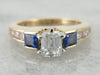 Substantial Modern Diamond Engagement Ring with Square Sapphire Accents