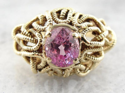 Modernist Woven Knot Pink Sapphire Ring