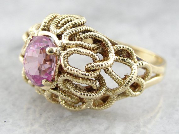 Modernist Woven Knot Pink Sapphire Ring