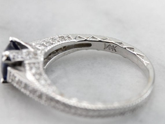 Brilliant Blue Sapphire and Diamond Engagement Ring