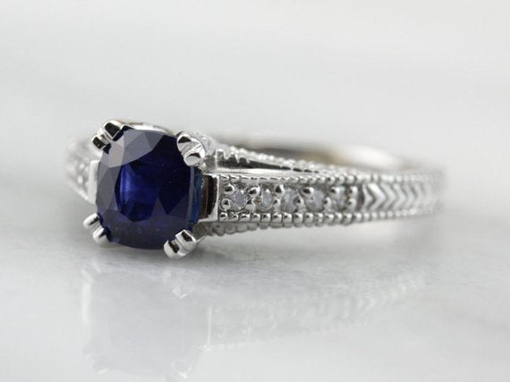 Brilliant Blue Sapphire and Diamond Engagement Ring