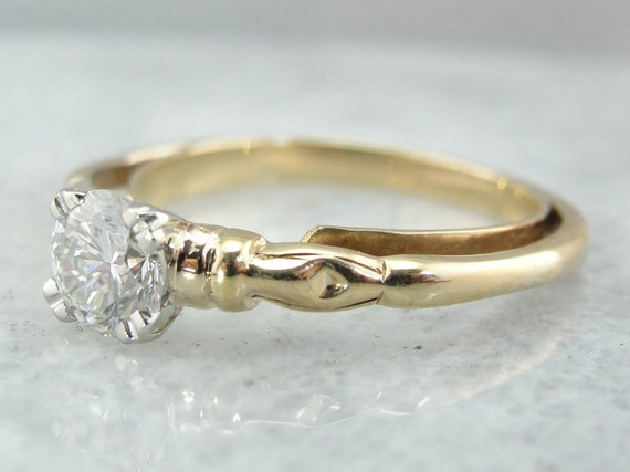 1950's Decorative Solitaire Diamond Engagement Ring