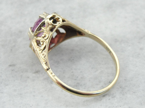 Art Nouveau Filigree Ring with Pink Sapphire