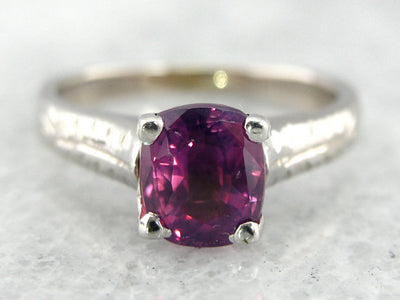 Fuchsia Pink Sapphire and Minimalist White Gold Engagement Ring