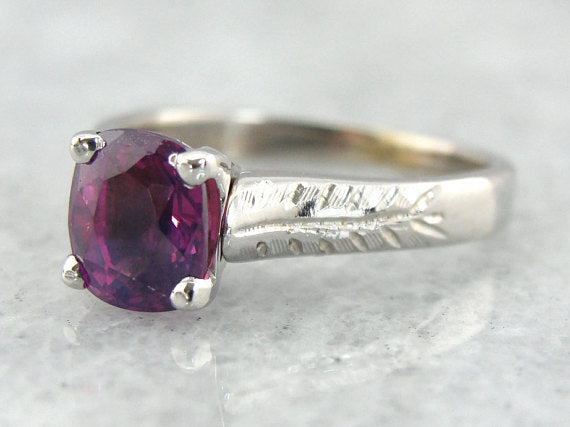 Fuchsia Pink Sapphire and Minimalist White Gold Engagement Ring