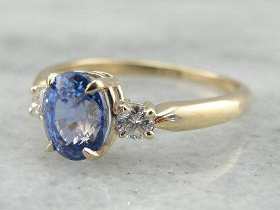Classic Three Stone Sapphire and Diamond Engagement Ring