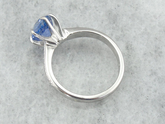 Blue Ceylon Sapphire, Classic Engagement Ring Solitaire