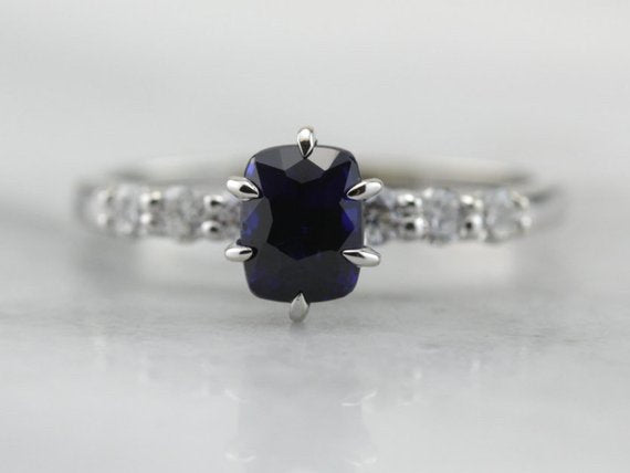 Navy Engagement, Sapphire and Diamond Engagement Ring