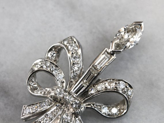 Sweeping Retro Era Platinum and Diamond Brooch