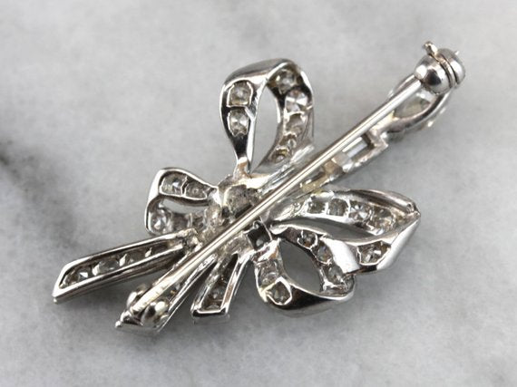 Sweeping Retro Era Platinum and Diamond Brooch