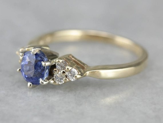 Natural Sapphire and Diamond Engagement Ring