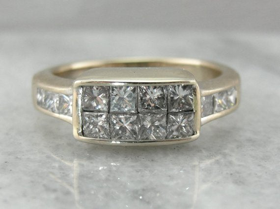 No Illusions: Magic Set Modernist Square Cut Diamond Cocktail Ring