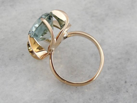 Blue Zircon Cocktail Ring, Vintage Blue Zircon Ring, Mid Century Statement Ring