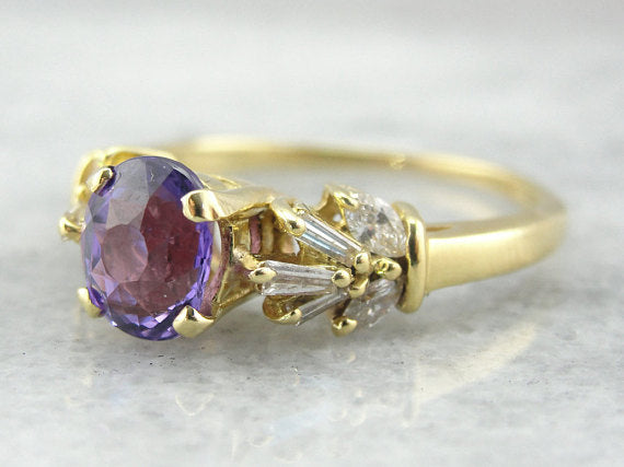 Purple Ceylon Sapphire in Starburst Diamond Ring