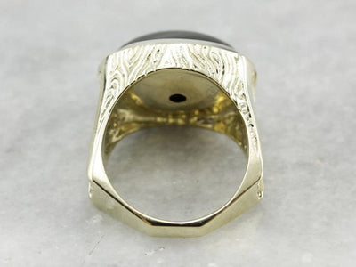 Amazing Contemporary, European Style Cat's Eye Sillimanite Ring in Gold and Platinum