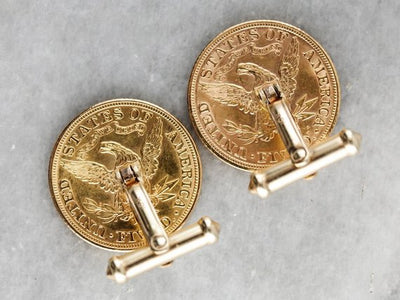 Solid Gold Coin Cufflinks, 1907 Gold Dollar, Liberty Head Coins
