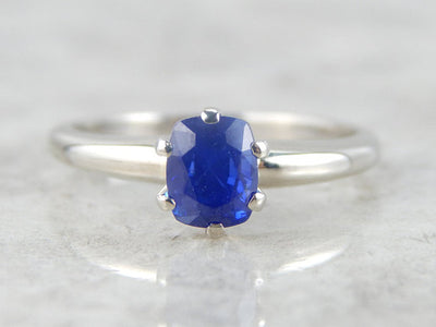 Amazing White Gold and Bright Blue Sapphire Ring