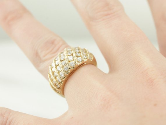 Vintage Diamond Cocktail Ring, High Fashion Statement Ring in Yellow Gold