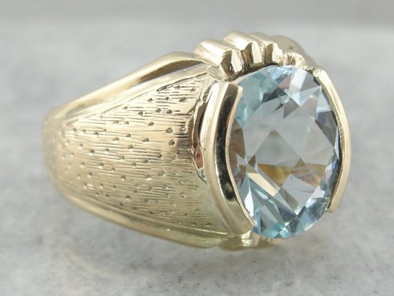 Textured Men's Blue Topaz Ring
