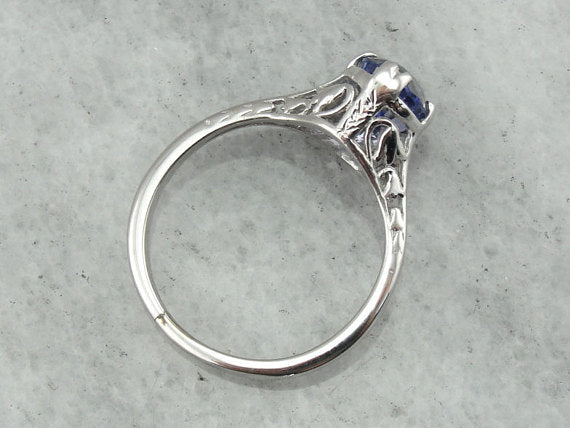 Floral Filigree Engagement Ring, Sapphire Solitaire, Lilac Sapphire