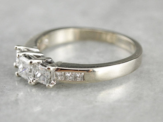 Classic Three Diamond White Gold Engagement Ring