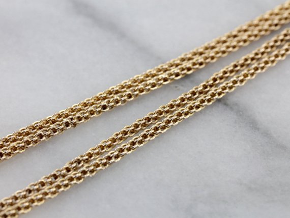 Long Woven Yellow Gold Chain, Gorgeous Vintage Opera Length Chain