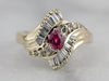 Ruby Statement, Fantastic Vintage Ruby Cocktail Ring with Sweeping Lines in Bright Gold  1ME5W4