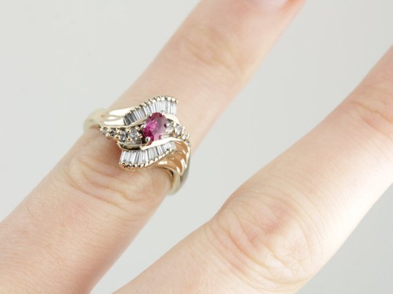 Ruby Statement, Fantastic Vintage Ruby Cocktail Ring with Sweeping Lines in Bright Gold  1ME5W4