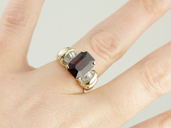 Vintage 1980's Garnet Statement Ring in Yellow Gold