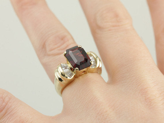 Vintage 1980's Garnet Statement Ring in Yellow Gold