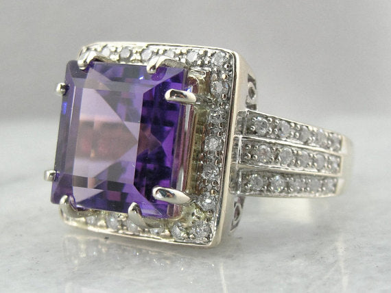 Contemporary Luxury: Weighty White Gold and Diamond Mounting with Rare Amethyst Center