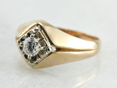Retro Era Mens Dome Diamond Engagement Ring