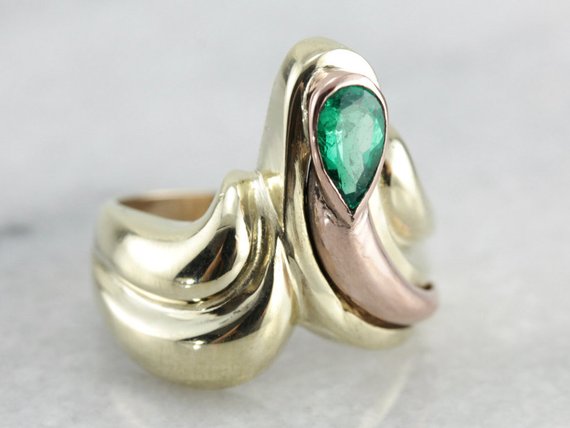 Emerald Two Tone Retro Era Statement Ring