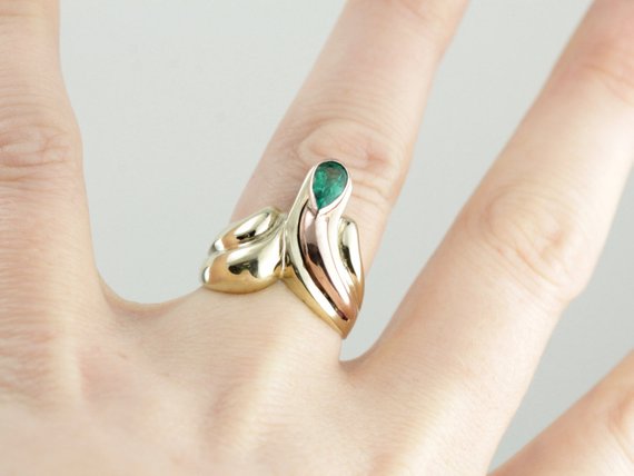 Emerald Two Tone Retro Era Statement Ring